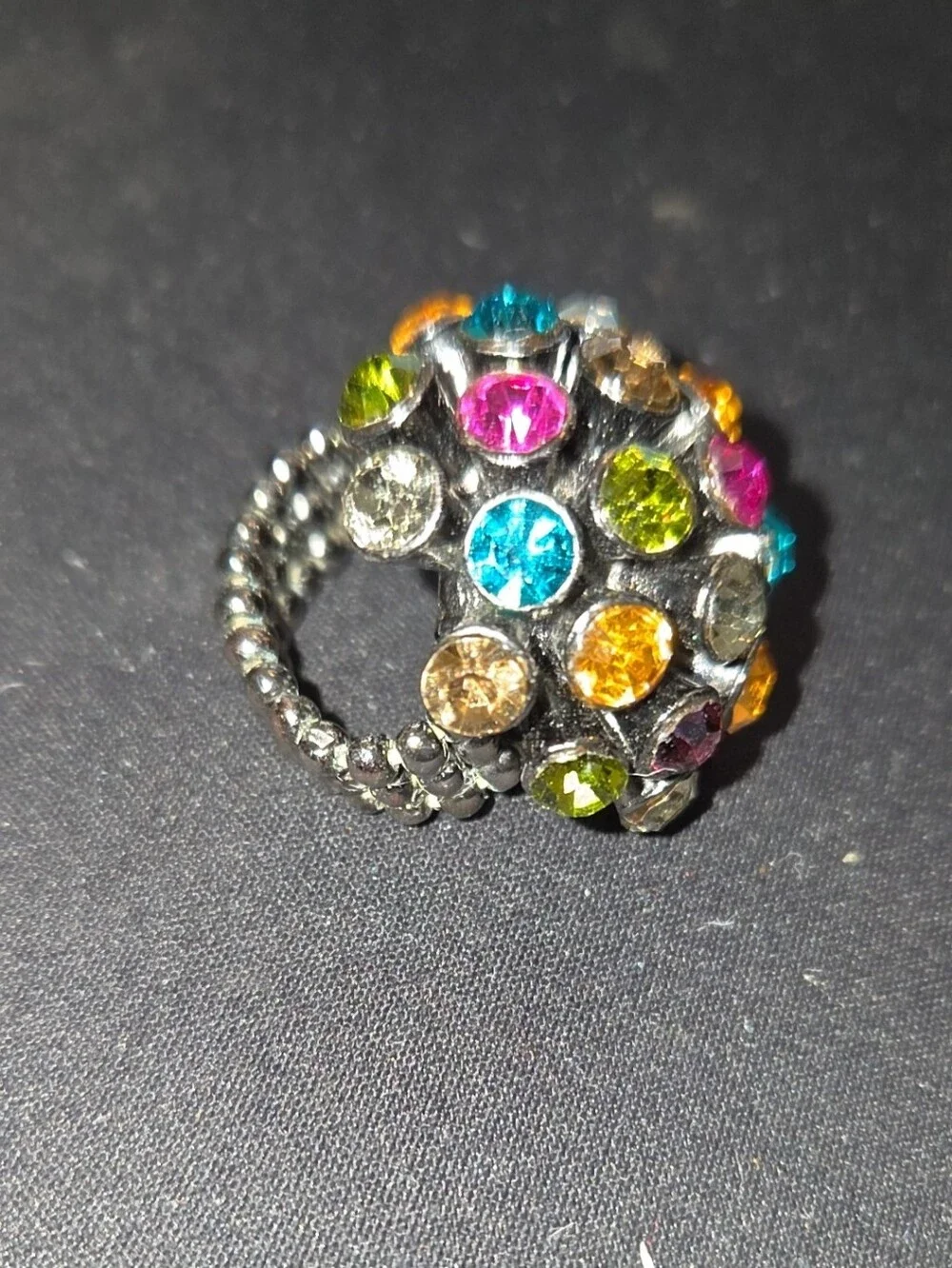 Vintage RA Multicolor Rhinestone Sputnik Dome Statement Cocktail Ring
